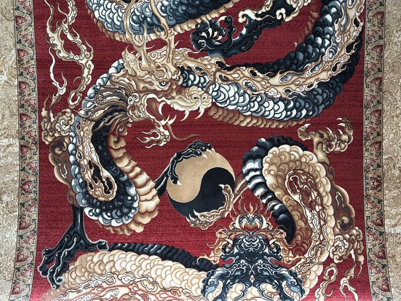 Red Dragon Patterned Silk Rug 7x10, %100 Bamboo Silk Rug, Rug For livingroom, Aesthetic Silk Rug, Unique Silk Rug, Rug For Palace, Red Rug