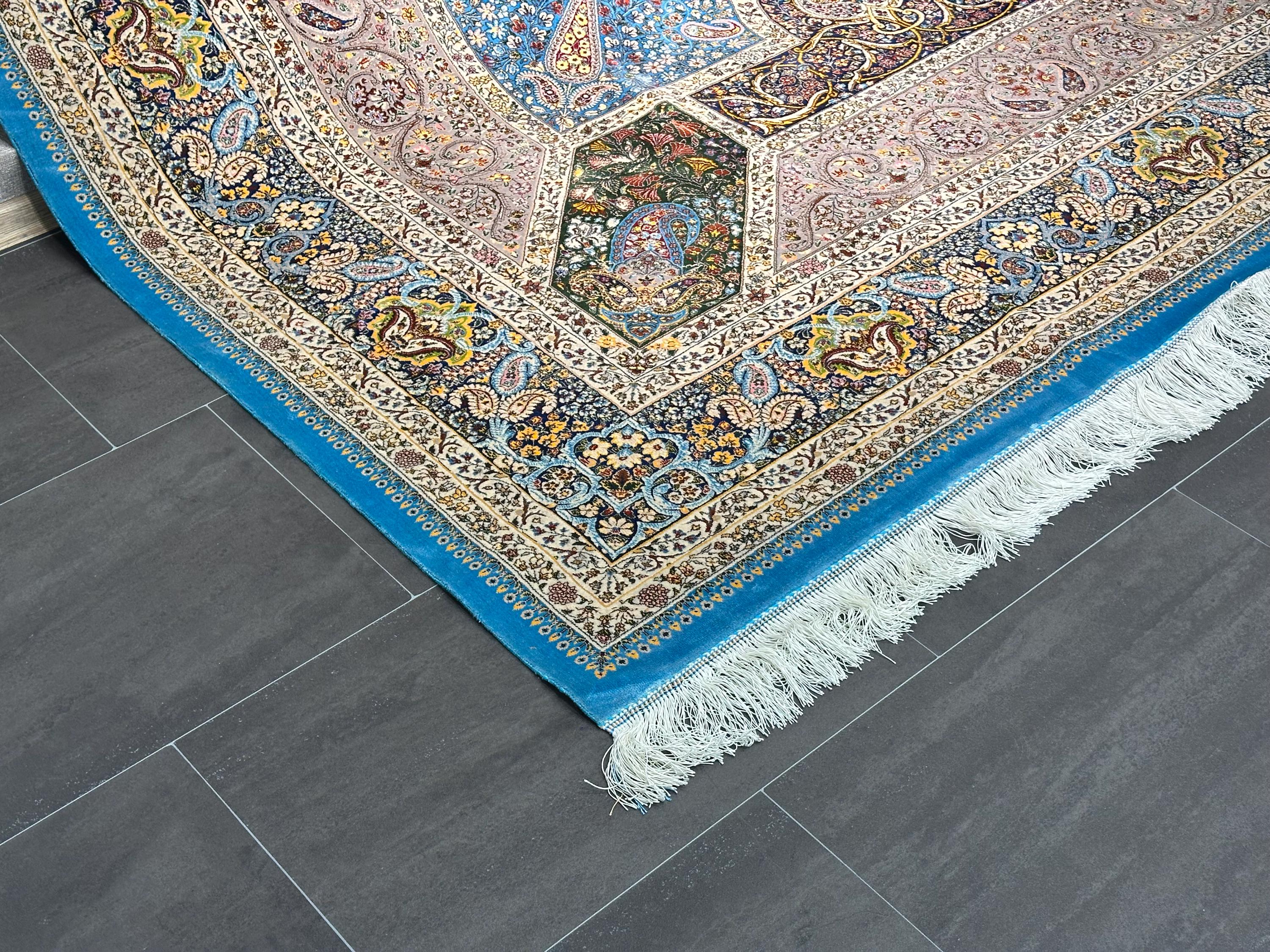 7x10 Light Blue Rug / Silk And Wool Carpet /7x10 Area Rug / Rug For Palace / 7x10 Top Quality Rug / 7x10 Silk Area Rug / Super Soft Rug 7x10