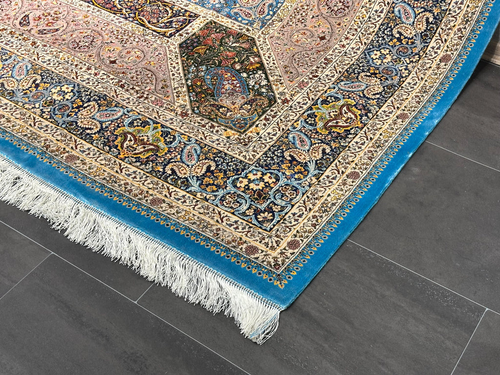 7x10 Light Blue Rug / Silk And Wool Carpet /7x10 Area Rug / Rug For Palace / 7x10 Top Quality Rug / 7x10 Silk Area Rug / Super Soft Rug 7x10