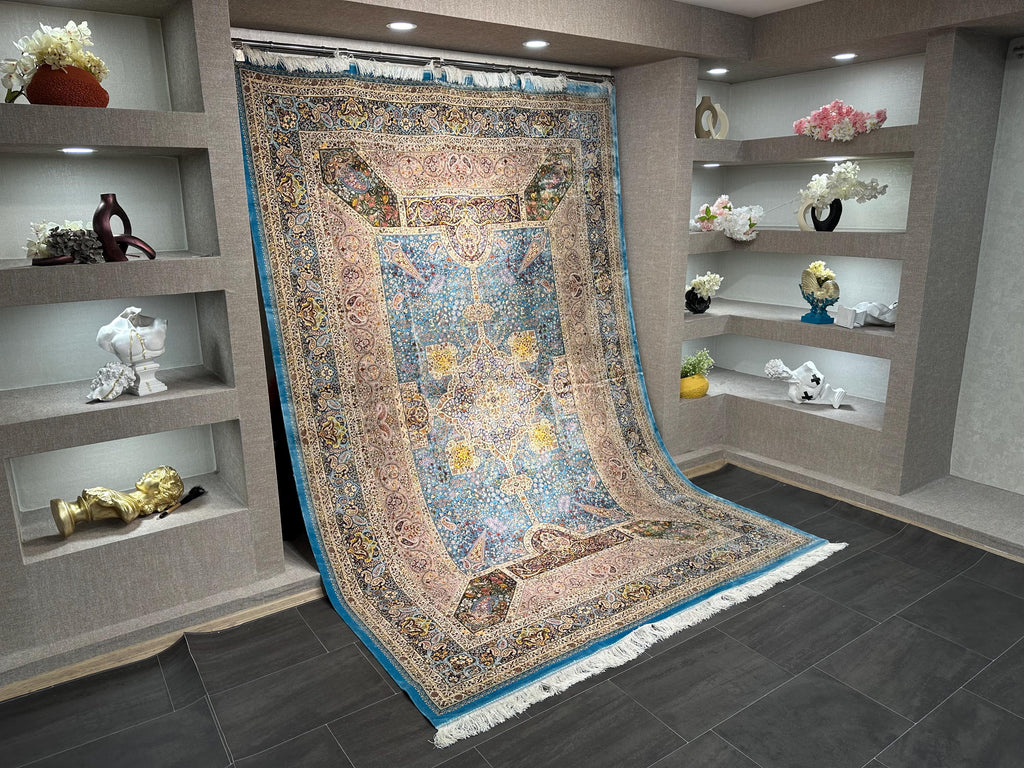 7x10 Light Blue Rug / Silk And Wool Carpet /7x10 Area Rug / Rug For Palace / 7x10 Top Quality Rug / 7x10 Silk Area Rug / Super Soft Rug 7x10