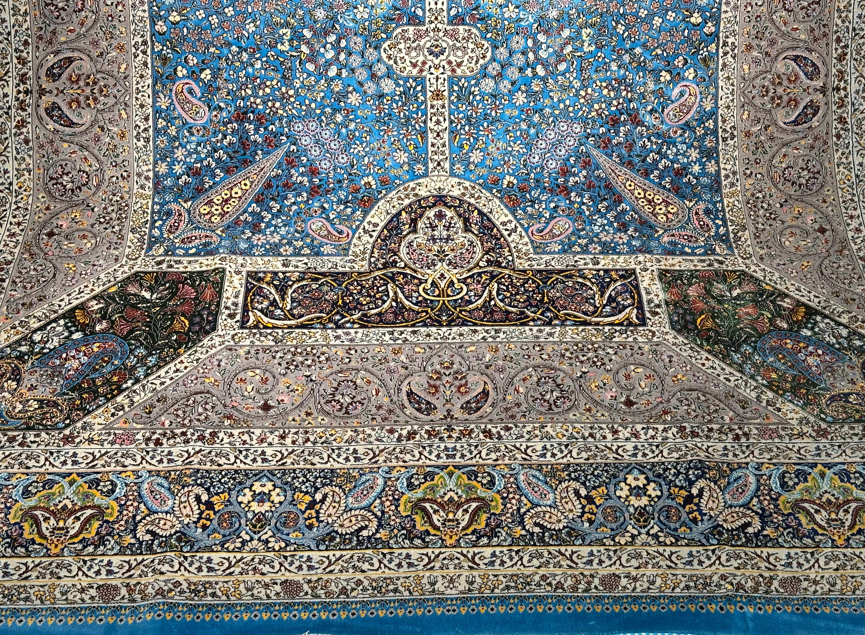 7x10 Light Blue Rug / Silk And Wool Carpet /7x10 Area Rug / Rug For Palace / 7x10 Top Quality Rug / 7x10 Silk Area Rug / Super Soft Rug 7x10