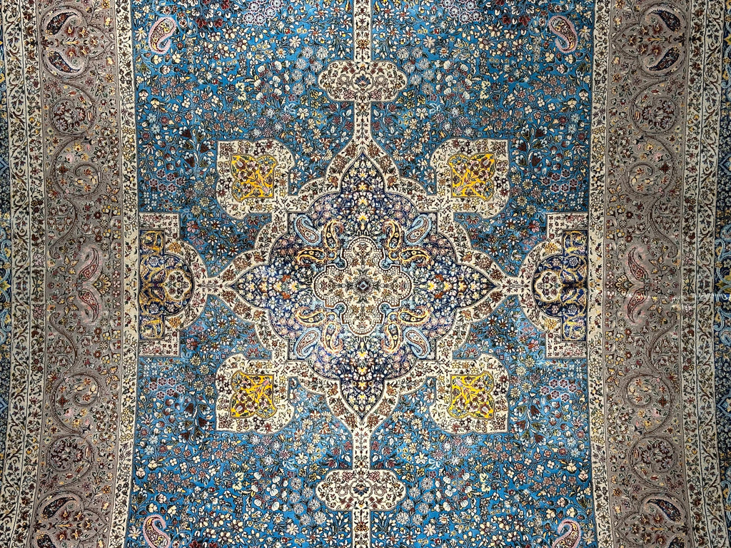 7x10 Light Blue Rug / Silk And Wool Carpet /7x10 Area Rug / Rug For Palace / 7x10 Top Quality Rug / 7x10 Silk Area Rug / Super Soft Rug 7x10