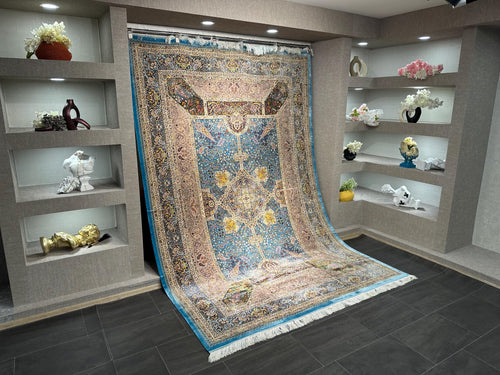 7x10 Light Blue Rug / Silk And Wool Carpet /7x10 Area Rug / Rug For Palace / 7x10 Top Quality Rug / 7x10 Silk Area Rug / Super Soft Rug 7x10