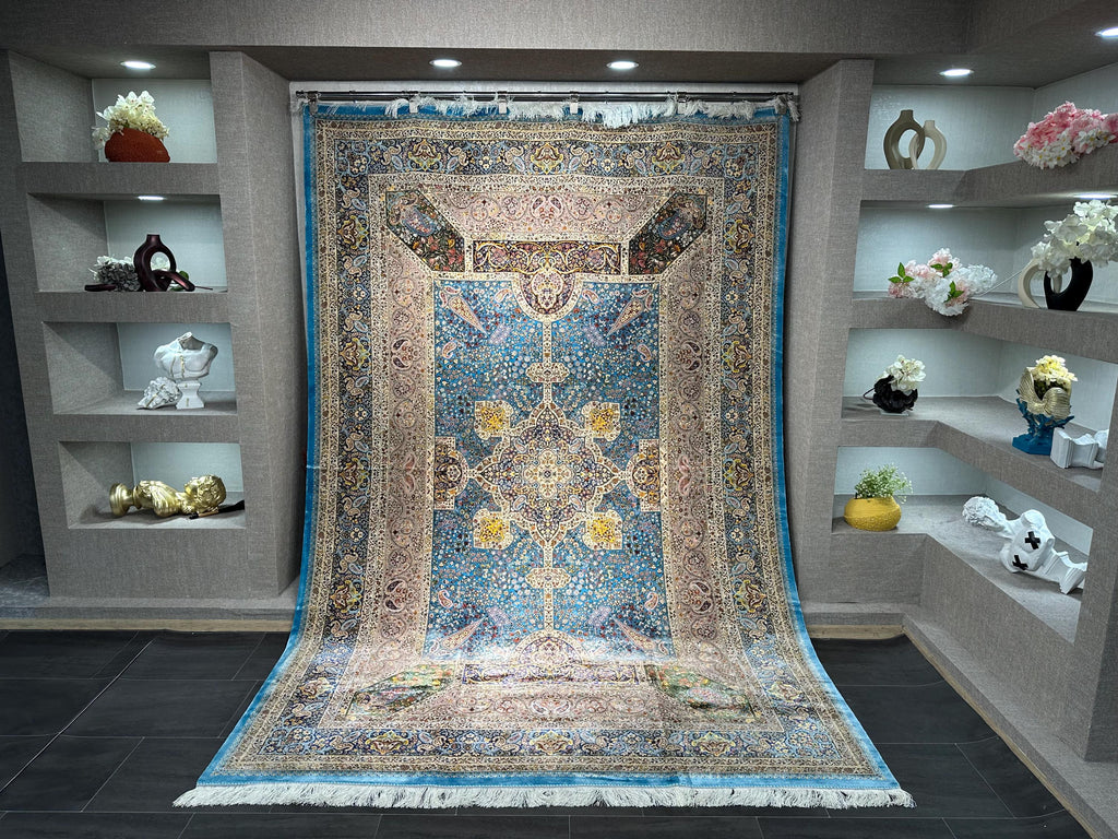 7x10 Light Blue Rug / Silk And Wool Carpet /7x10 Area Rug / Rug For Palace / 7x10 Top Quality Rug / 7x10 Silk Area Rug / Super Soft Rug 7x10