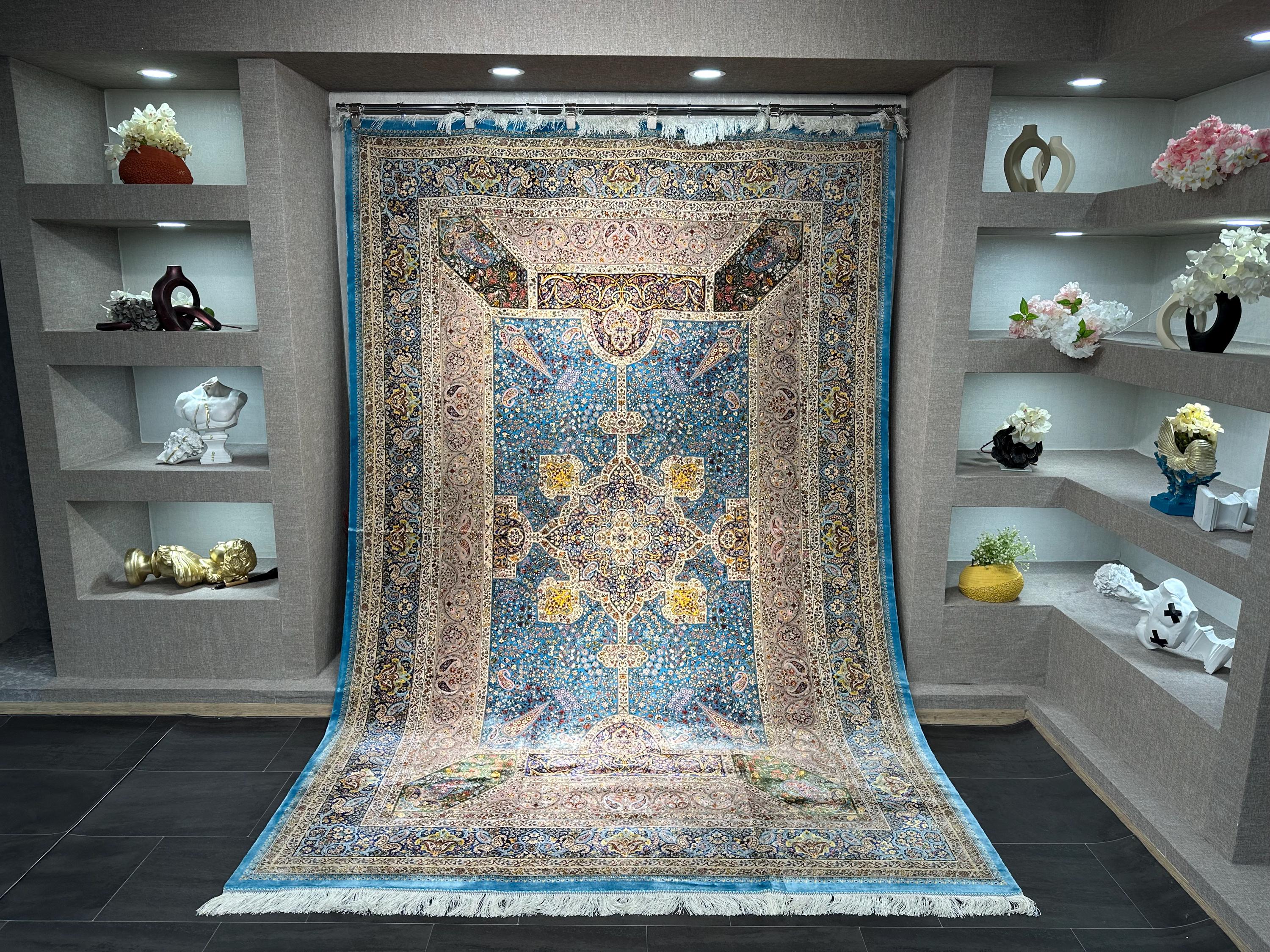 7x10 Light Blue Rug / Silk And Wool Carpet /7x10 Area Rug / Rug For Palace / 7x10 Top Quality Rug / 7x10 Silk Area Rug / Super Soft Rug 7x10