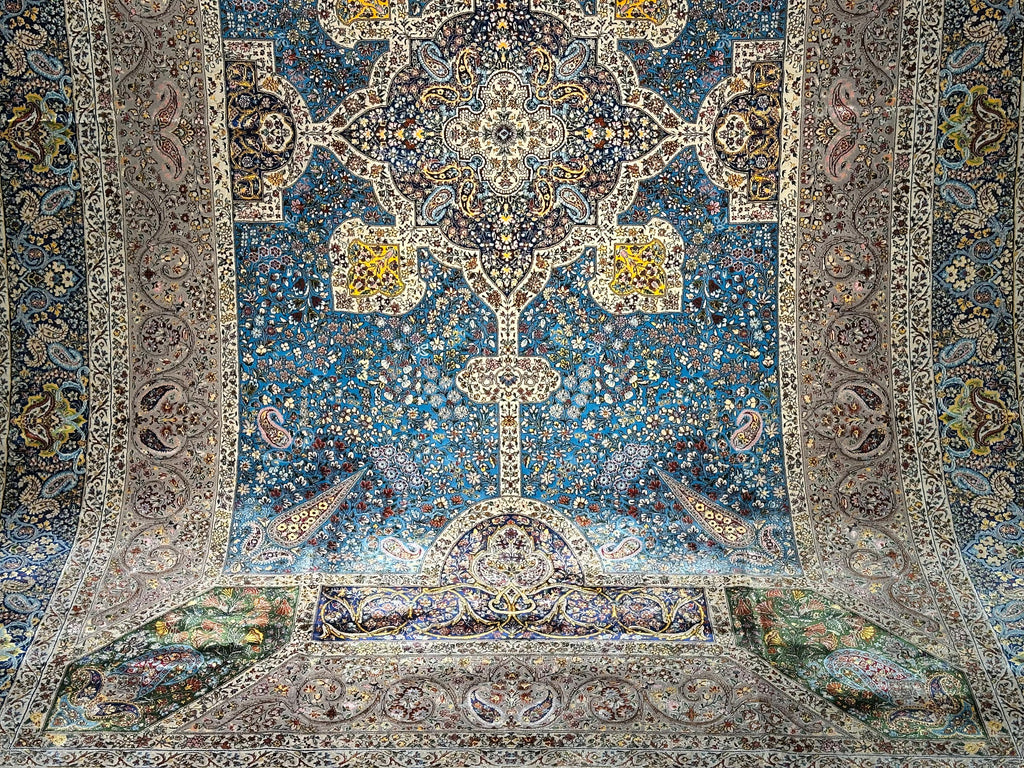7x10 Light Blue Rug / Silk And Wool Carpet /7x10 Area Rug / Rug For Palace / 7x10 Top Quality Rug / 7x10 Silk Area Rug / Super Soft Rug 7x10